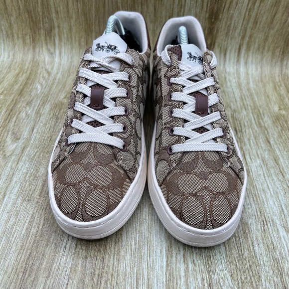 Coach Clip Low Top Sneaker Womens 6B Brown Khaki Signature Monogram Canvas G4967 - Picture 2 of 10
